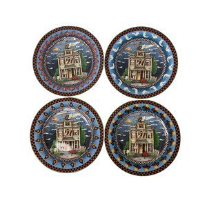 Sakura Debbie Mumm Haunted House 2001 4 ceramic‎ plates Halloween 8"